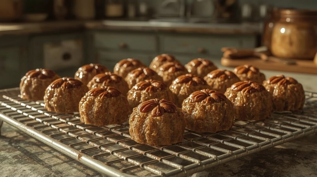 Freshly made pecan pralines on a rustic surface celebrating National Pralines Day on June 24