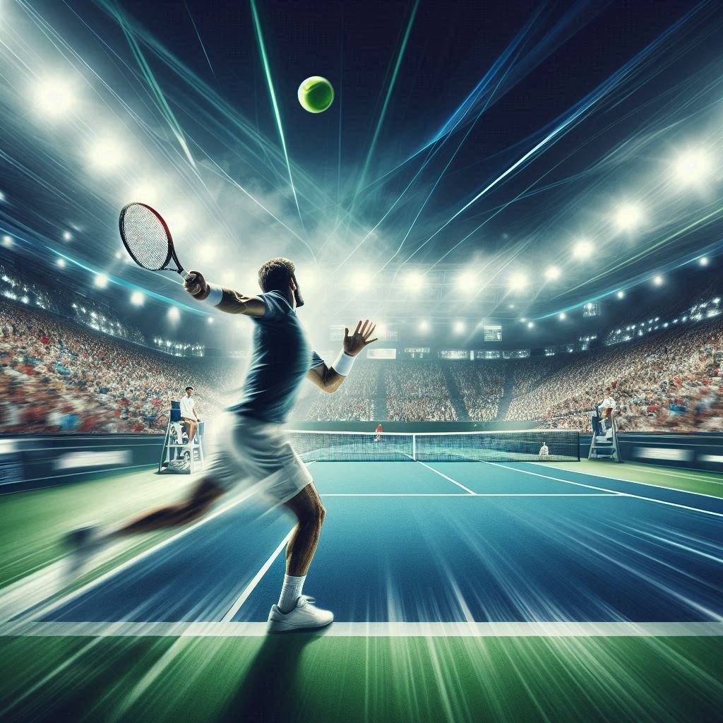 Tennis player serving on a stadium court for the Tennis Latest News page on Wiwi.live