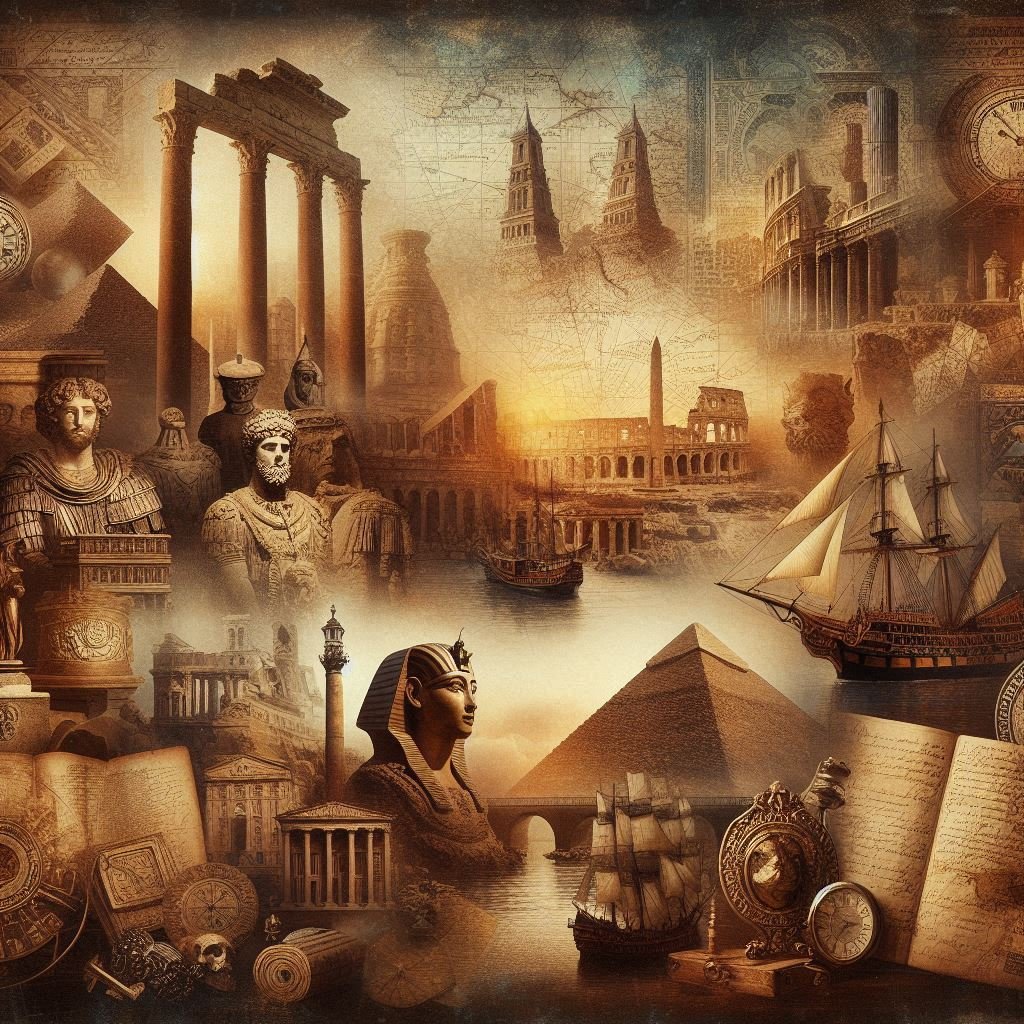 Historic collage featuring landmarks, ancient relics, and vintage artifacts on Wiwi.live history page