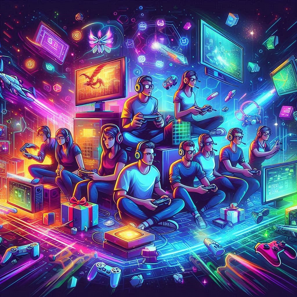 Colorful gaming scene with players and screens on the Wiwi.live gaming page